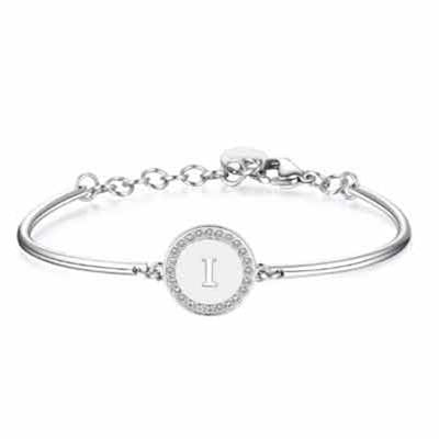 Radiant Minimalist Silver Disc Bracelet with Crystal Accents