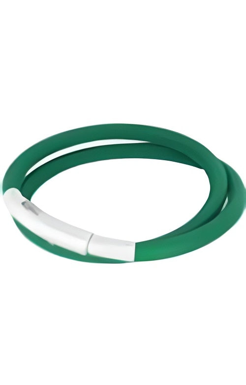Modern Minimalist Green Silicone and Silver Bracelet