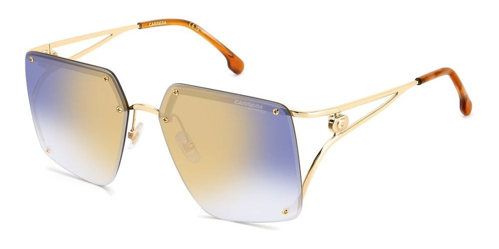 Sleek Gold Rimless Sunglasses with Gradient Blue-Beige Lenses