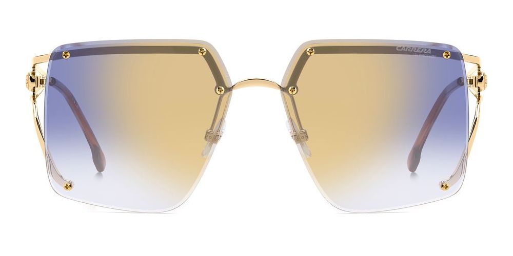 Sleek Gold Rimless Sunglasses with Gradient Blue-Beige Lenses