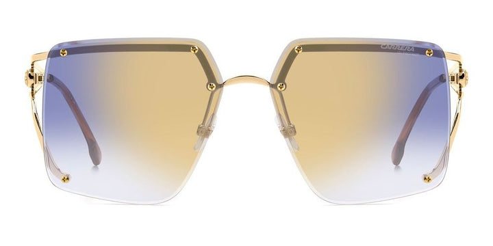 Sleek Gold Rimless Sunglasses with Gradient Blue-Beige Lenses