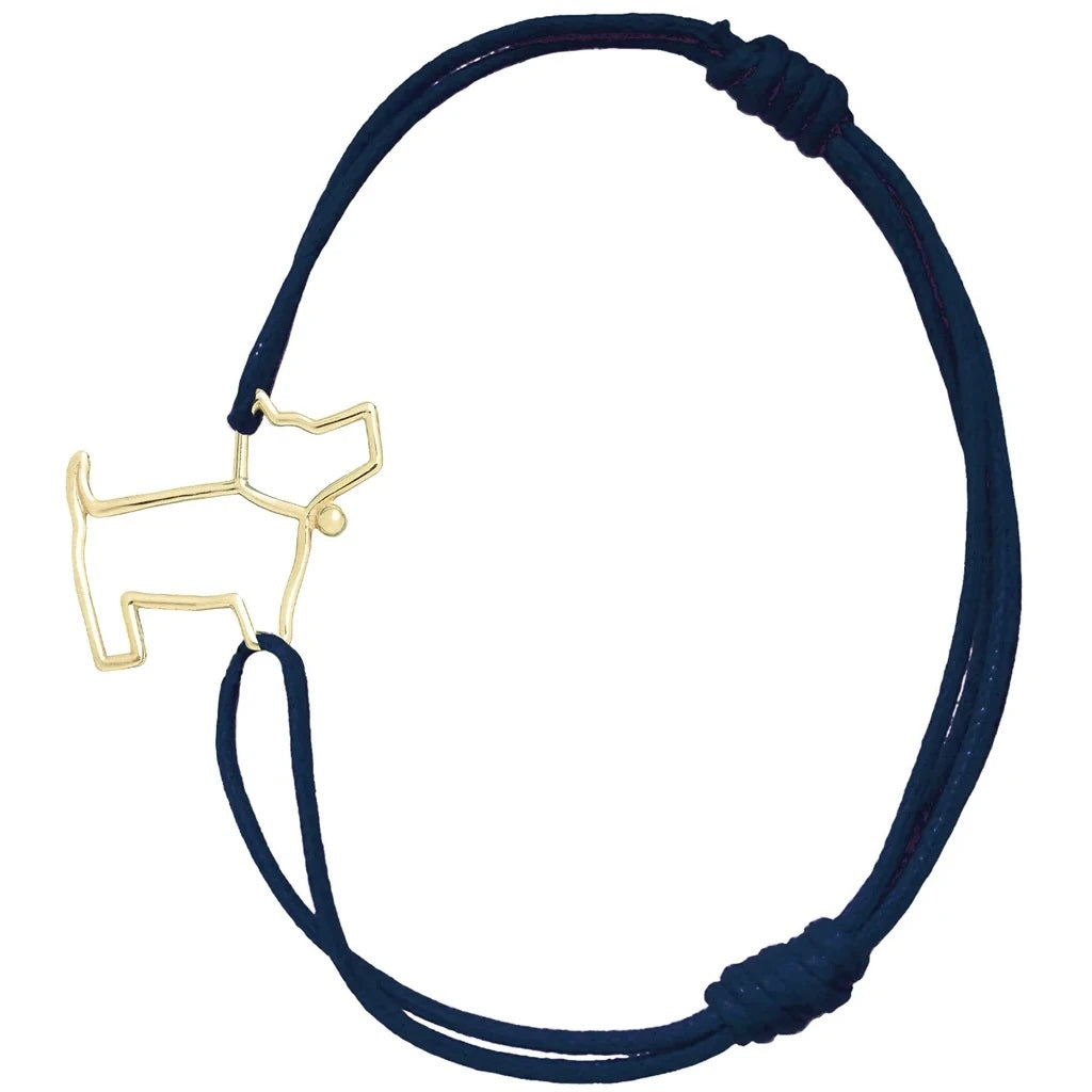 Navy Cord Bracelet with Gold-Tone Dog Charm
