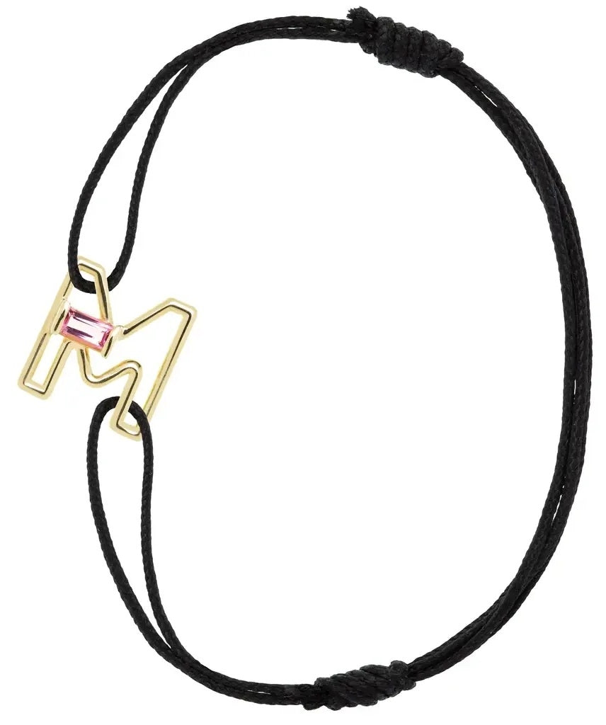 Elegant Initial Charm Cord Bracelet in Black and Gold