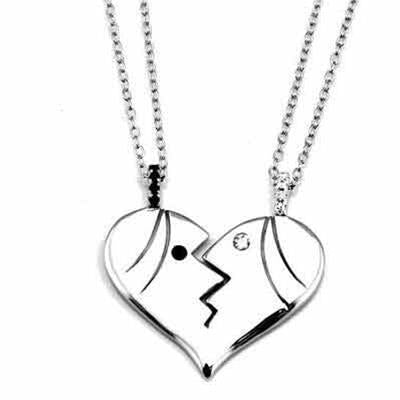 Split Heart Pendant Necklace with Crystal Accents