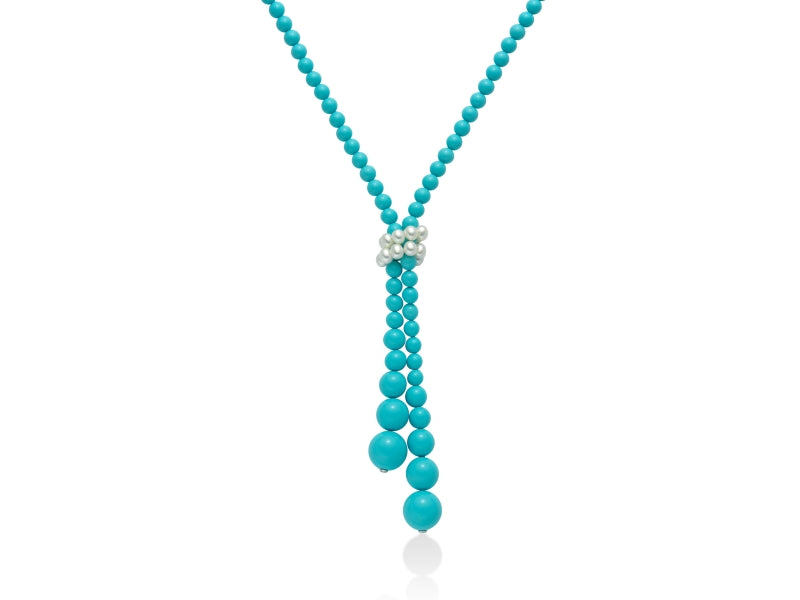 Serene Harmony Beaded Necklace in Turquoise and Pearl