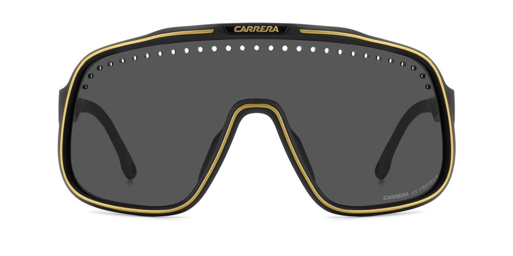 Sleek Black Shield Sunglasses with Gold Accents