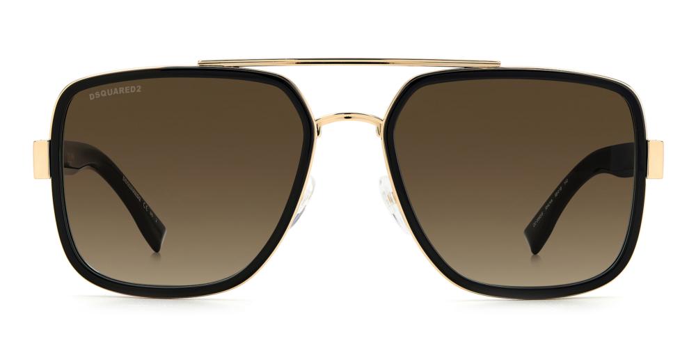 Bold Black and Gold Square Sunglasses with Brown Gradient Lenses