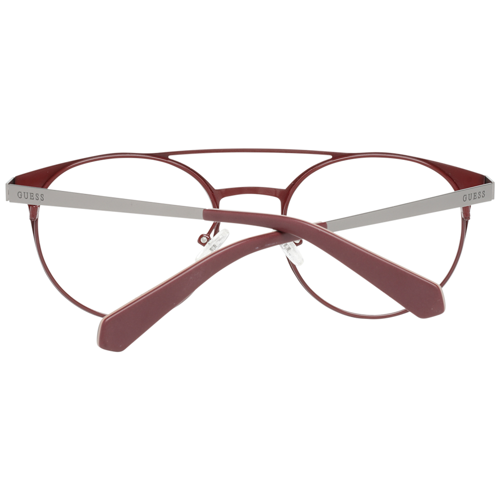 Maroon round eyeglasses in thin silver metal with double bridge and adjustable nose pads, modern Unisex frame