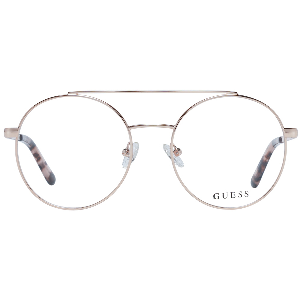 Unisex gold metal double-bridge round eyeglasses with tortoiseshell temple tips on white background