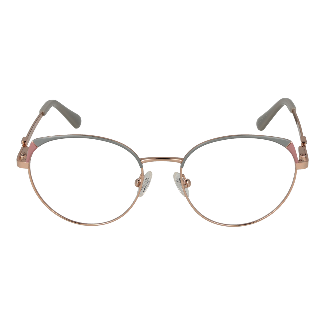 Rose gold thin metal round eyeglasses with grey lenses and decorative temple accents for Women