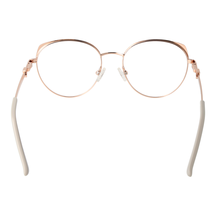 Rose gold thin metal round eyeglasses with grey lenses and decorative temple accents for Women