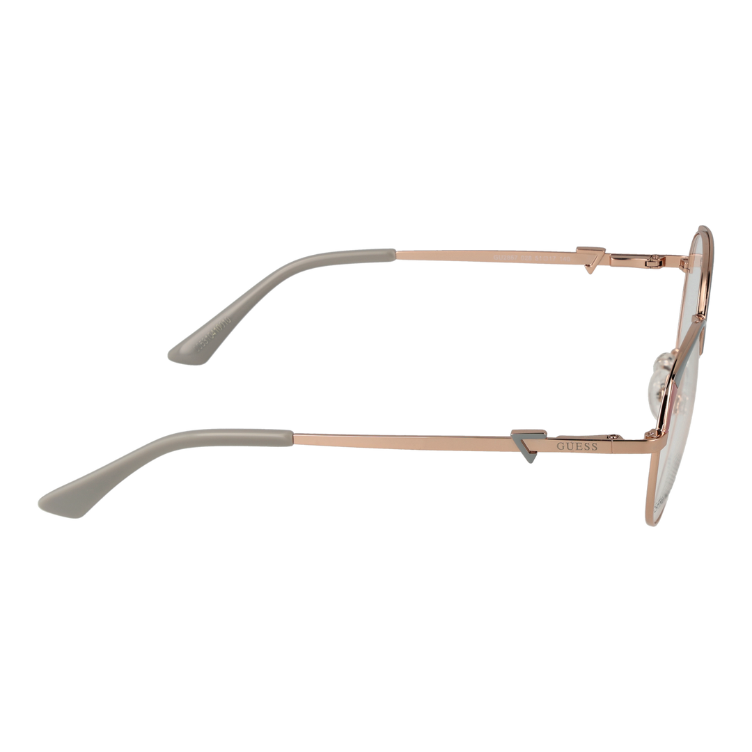 Rose gold thin metal round eyeglasses with grey lenses and decorative temple accents for Women