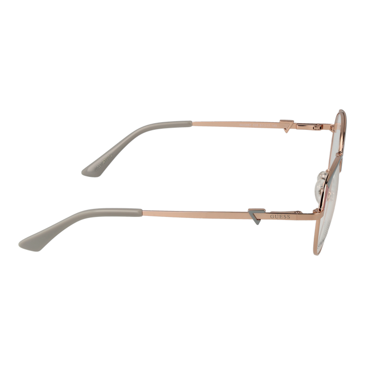Rose gold thin metal round eyeglasses with grey lenses and decorative temple accents for Women