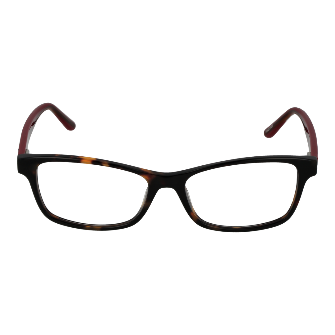 Black, tortoise and red two-tone rectangular eyeglasses for Women with logo temples, plastic full-rim frame