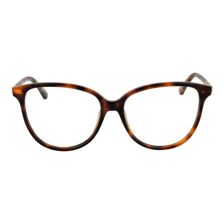 Tortoise brown cat-eye full-rim eyeglasses in plastic with gold hinge detail, front three-quarter view