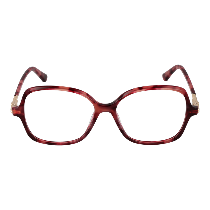 Red tortoiseshell square eyeglasses for Women with gold metal temples and lightweight plastic frame