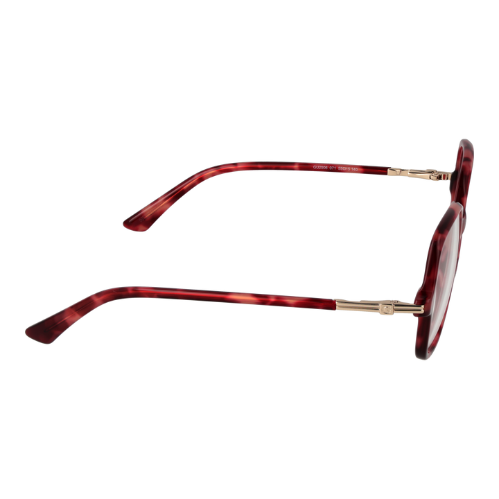 Red tortoiseshell square eyeglasses for Women with gold metal temples and lightweight plastic frame