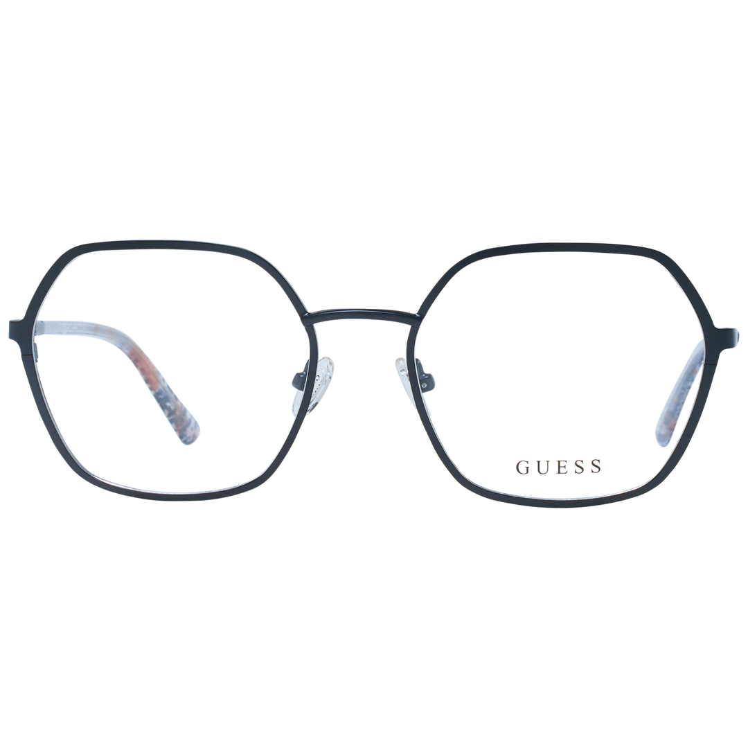 Unisex hexagonal black metal eyeglasses with patterned temple tips and adjustable nose pads, modern geometric silhouette