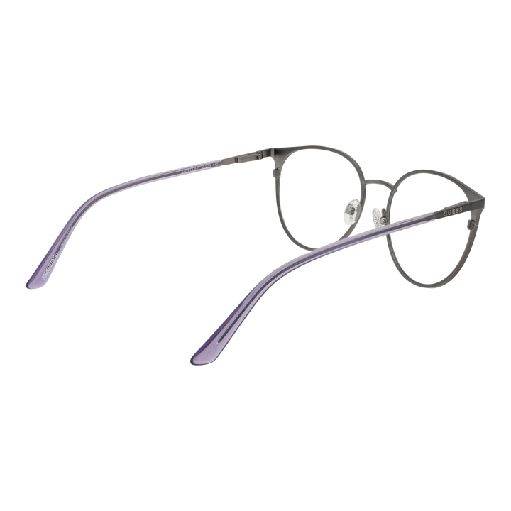 Gray-purple thin metal round eyeglasses for Women with adjustable nose pads on neutral background
