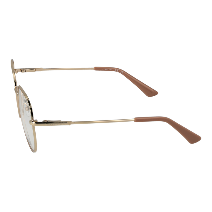 Unisex gold metal rounded-square eyeglasses with thin temples and adjustable nose pads on white background