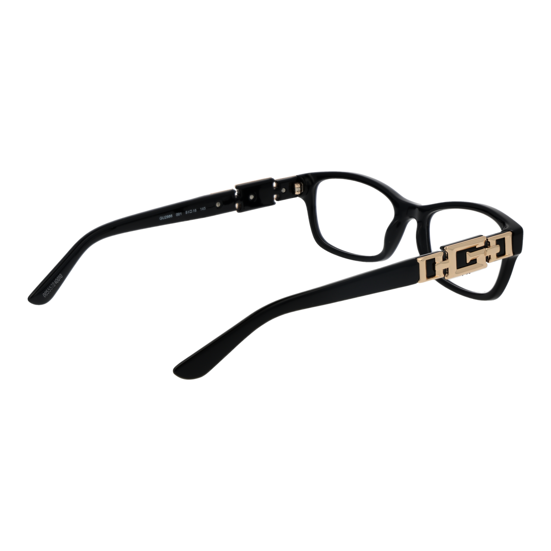 Black full-rim rectangular eyeglasses in plastic with gold decorative temple accents, modern design for Women