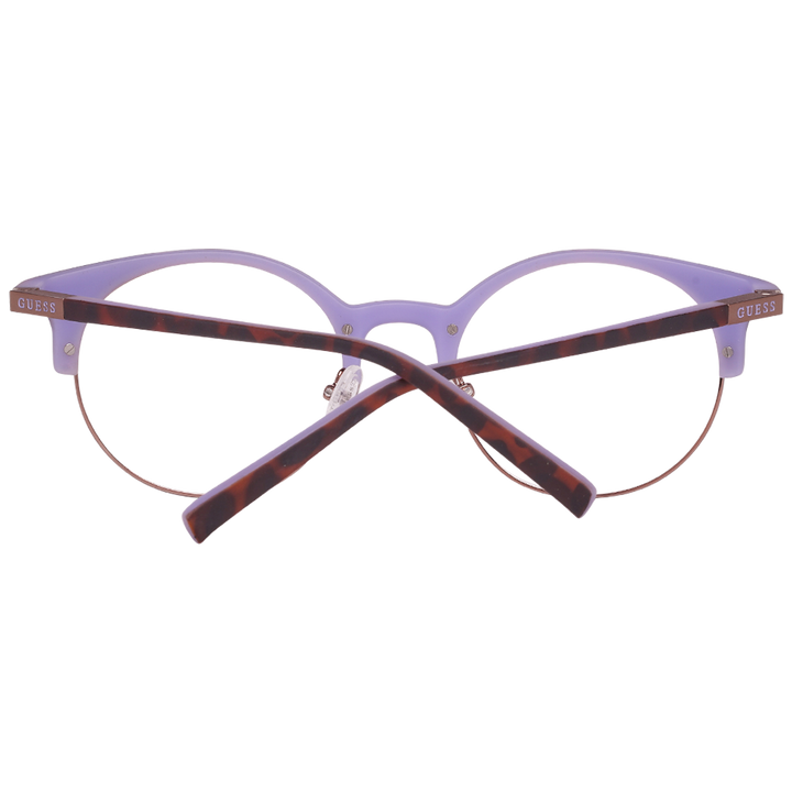 Tortoiseshell round eyeglasses with purple temples and metal lower rim, retro look for Women