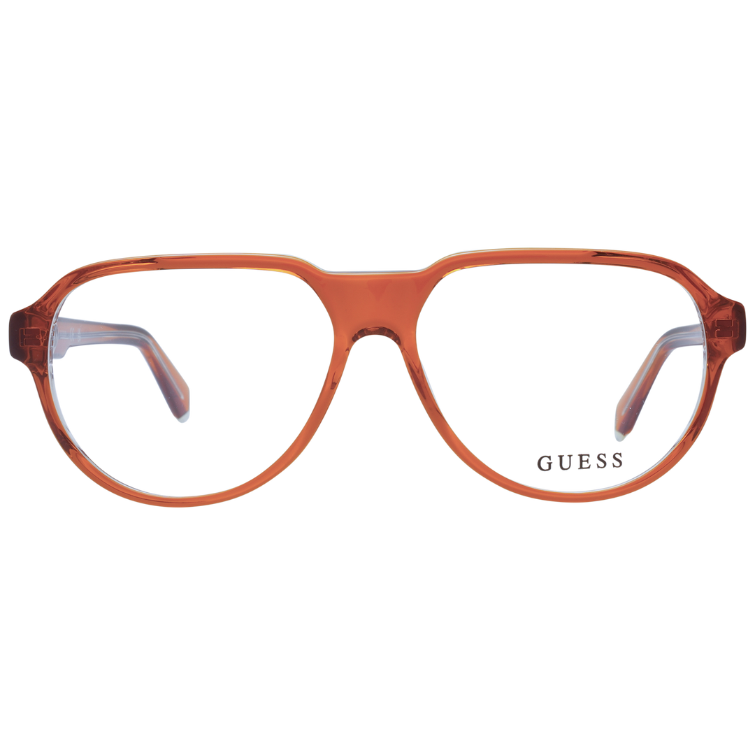 Transparent orange rectangular eyeglasses in plastic with gold &