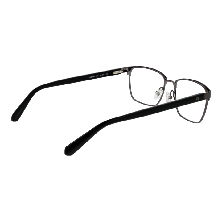 Unisex thin black metal rectangular eyeglasses with adjustable nose pads and dark gray plastic temple tips