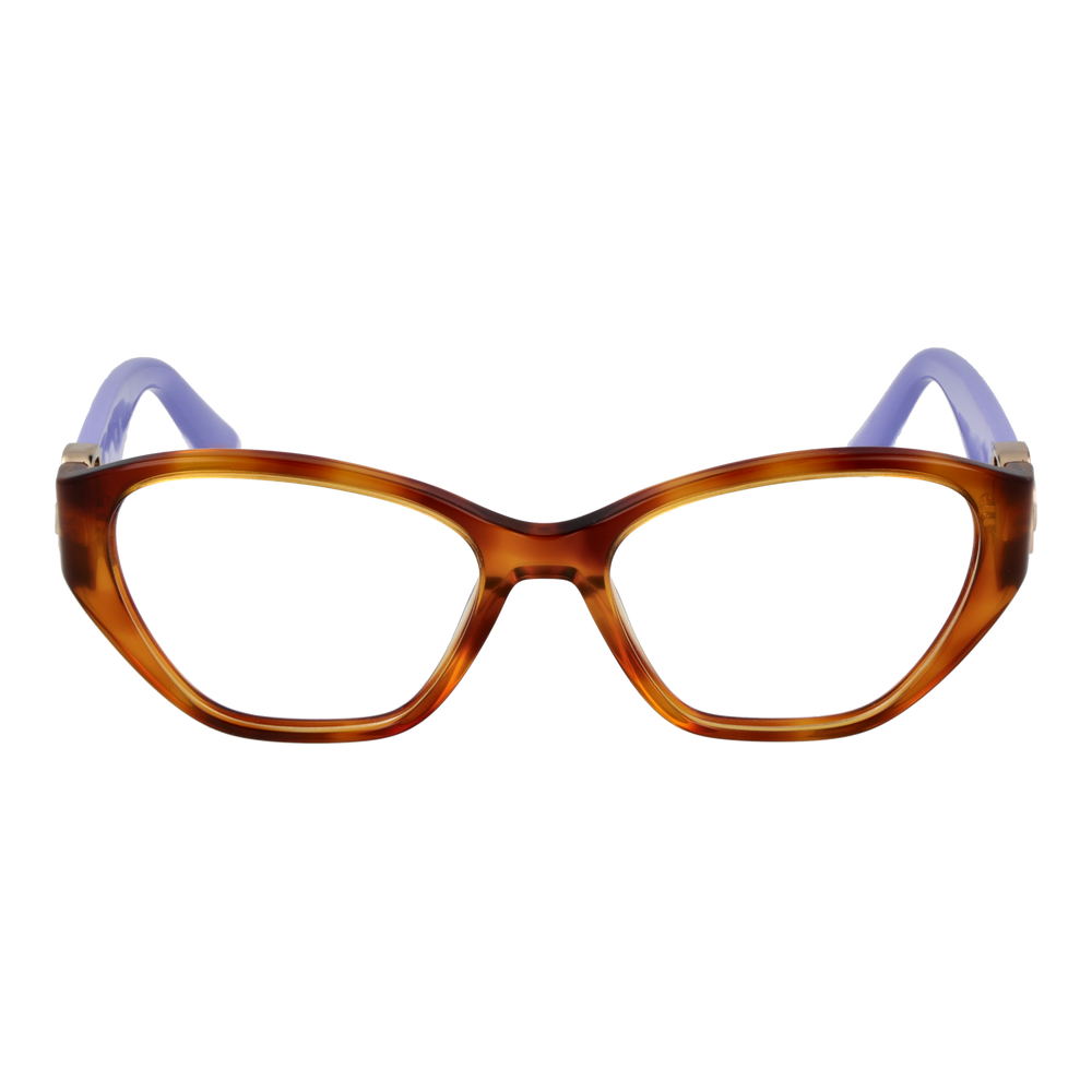 Brown and purple plastic cat-eye eyeglasses with gold 'G' logo on temples for Women