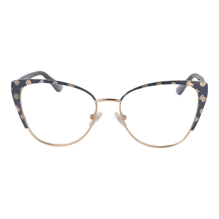 Black and gold patterned cat-eye eyeglasses for Women, metal temples, adjustable nose pads, front pattern visible