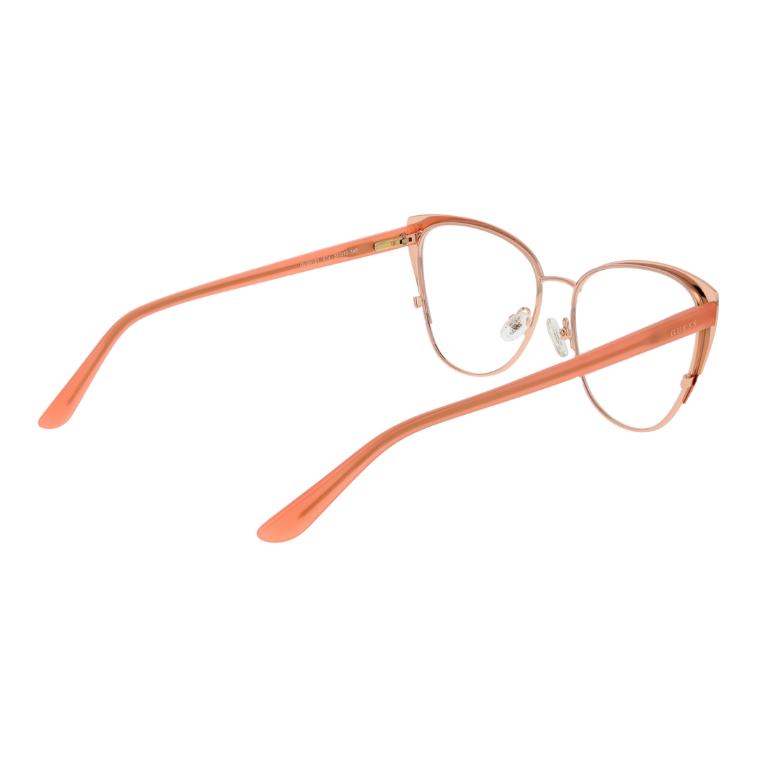 Orange and gold patterned cat-eye eyeglasses with metal temples and decorative upper frame for Women
