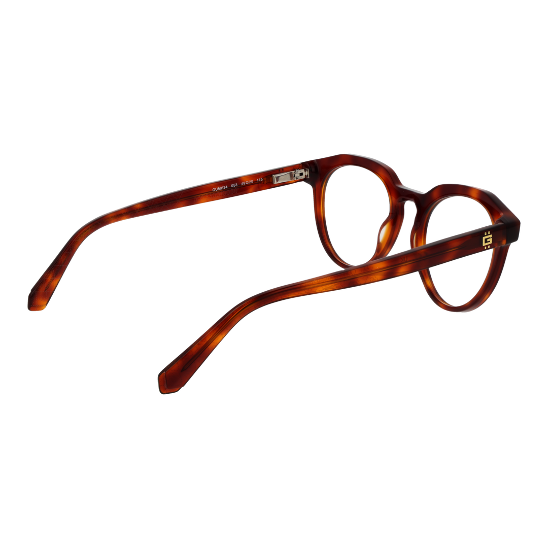 Unisex brown tortoiseshell round eyeglasses full-rim plastic frame with gold logo on temple