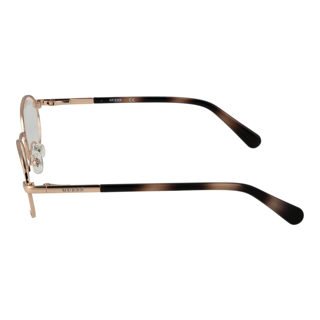 Unisex rose gold thin metal oval eyeglasses with black-brown gradient temple tips, adjustable nose pads