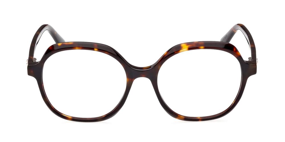 Unisex tortoiseshell round eyeglasses in brown and amber, thick plastic frame, metallic G on temple