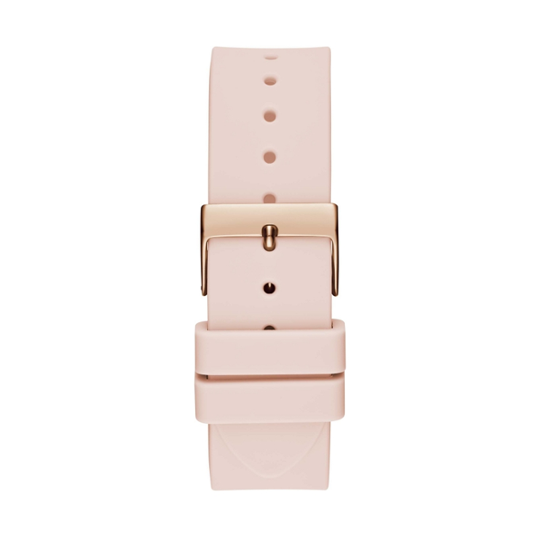 Guess digital watch for Man: rose-gold case, clear crystals, light-pink plastic strap, digital display