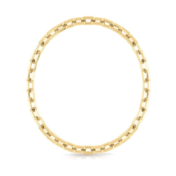 Gold polished chain-link necklace on neutral background, substantial links, high-polish finish