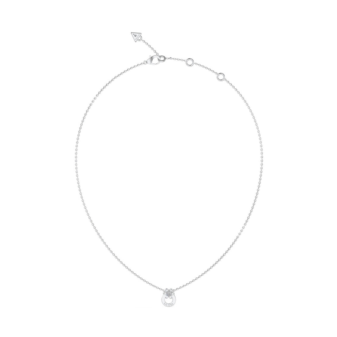 Slim silver chain necklace with a circular minimalist pendant and adjustable clasp shown on neutral background