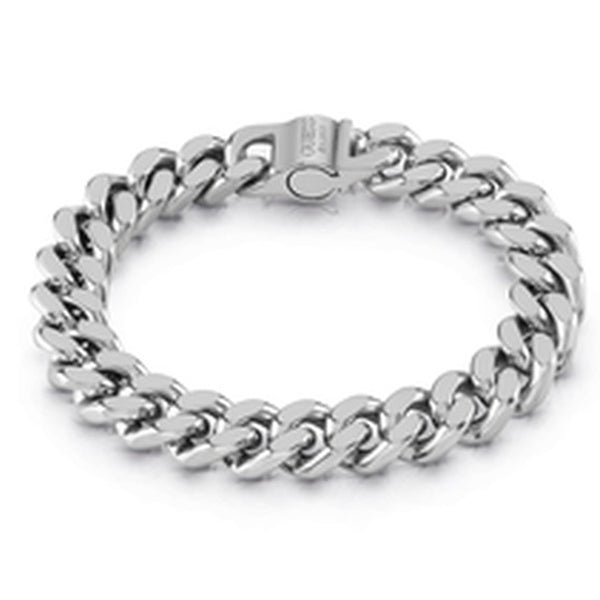 Chunky silver metal chain bracelet for Man featuring solid links and a secure clasp, polished finish