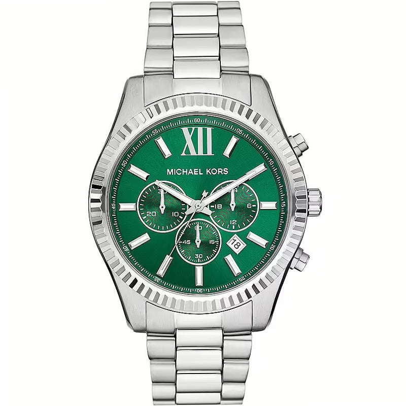 Michael Kors Silver Chronograph Watch, Green Dial