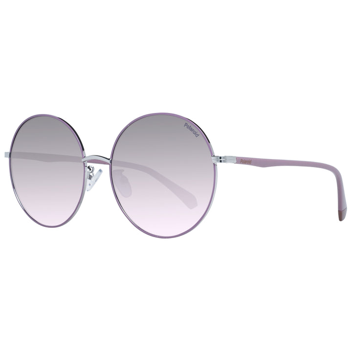 Purple metal round sunglasses with gradient lenses and adjustable nose pads on white background