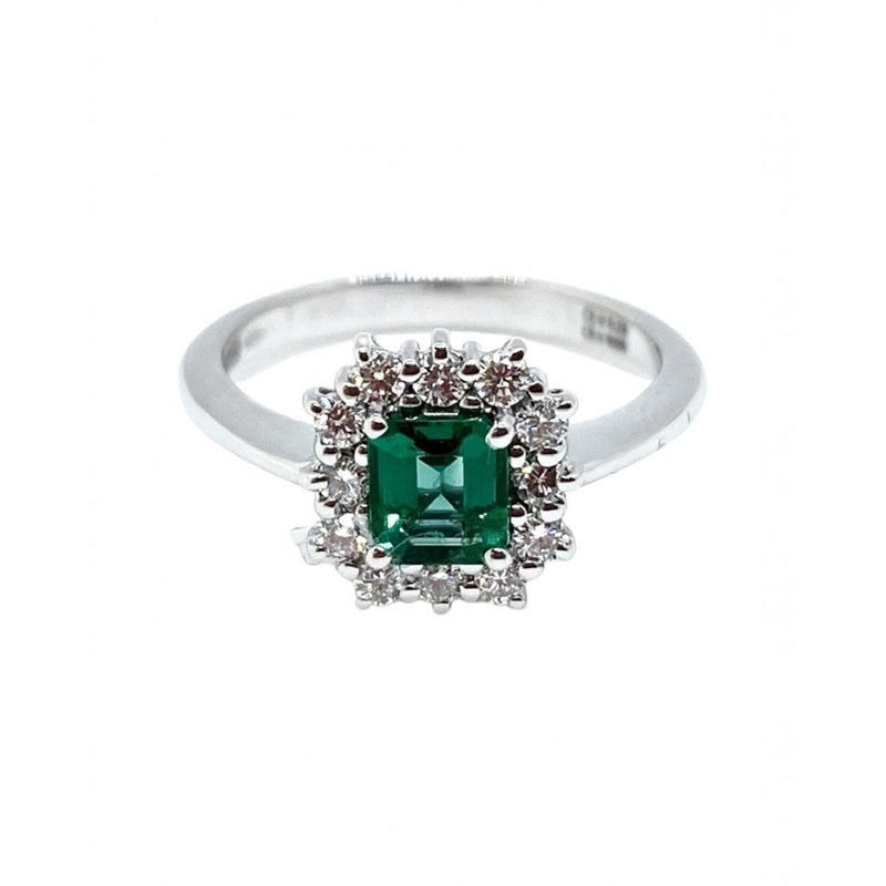 Recarlo Silver Ring with Emerald & Diamond