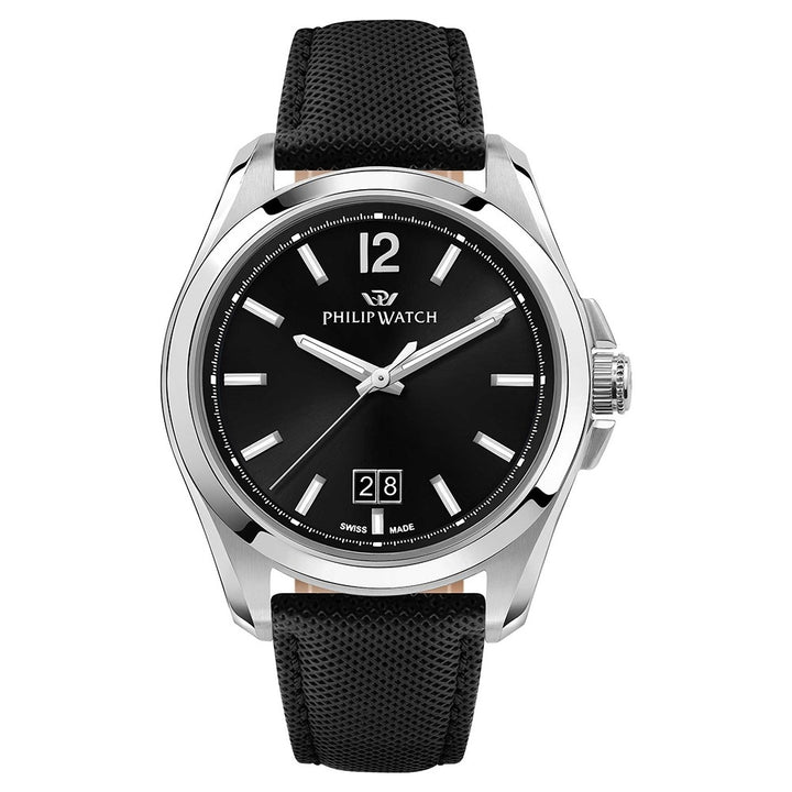 Philip Watch Swiss-Made Black Leather Timepiece