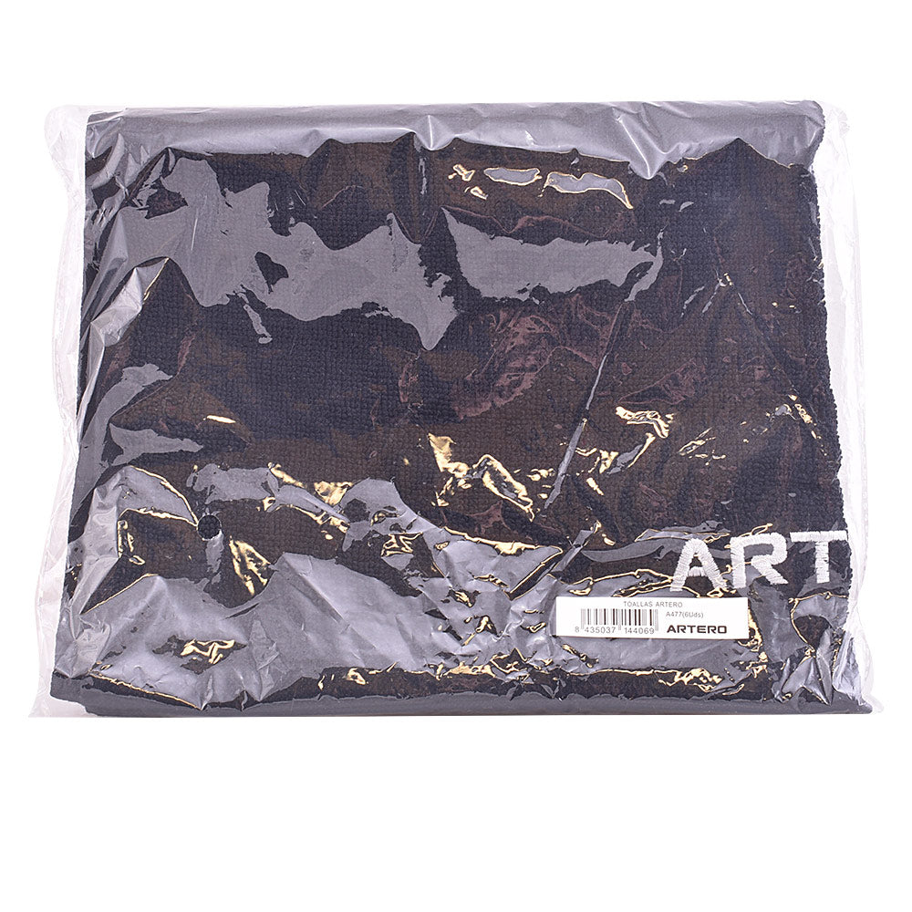 Black rectangular cotton salon towel, 50 by 85 centimetres, folded