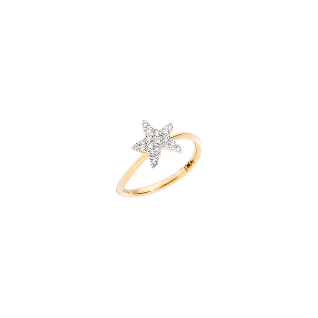 Yellow gold ring with a pavé-set white diamond star on a polished band, modern luxury design