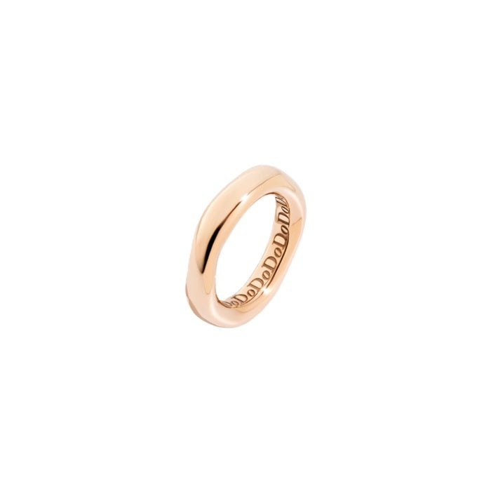 Close-up of a polished rose gold minimalist unisex ring on a neutral background, reflecting light