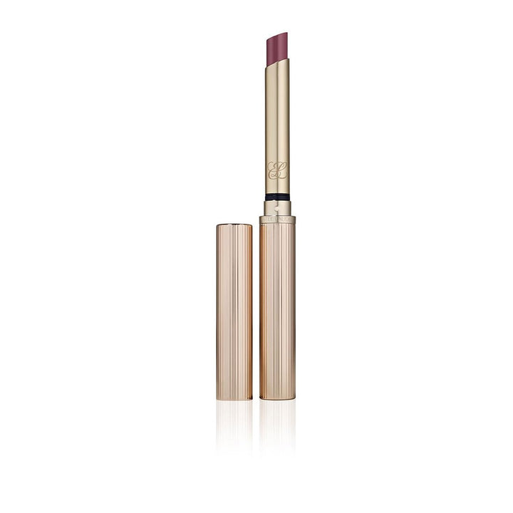 Ribbed rose‑gold cased creamy high‑sheen lipstick in rose shade, Unisex product