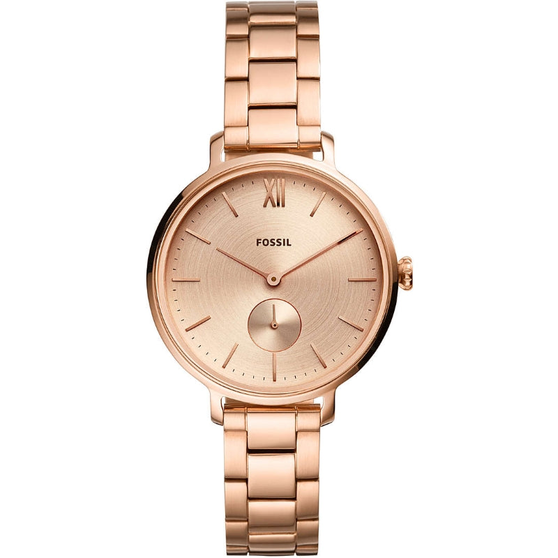 Rose gold-tone stainless steel wristwatch with link bracelet and Roman numeral twelve, small seconds subdial