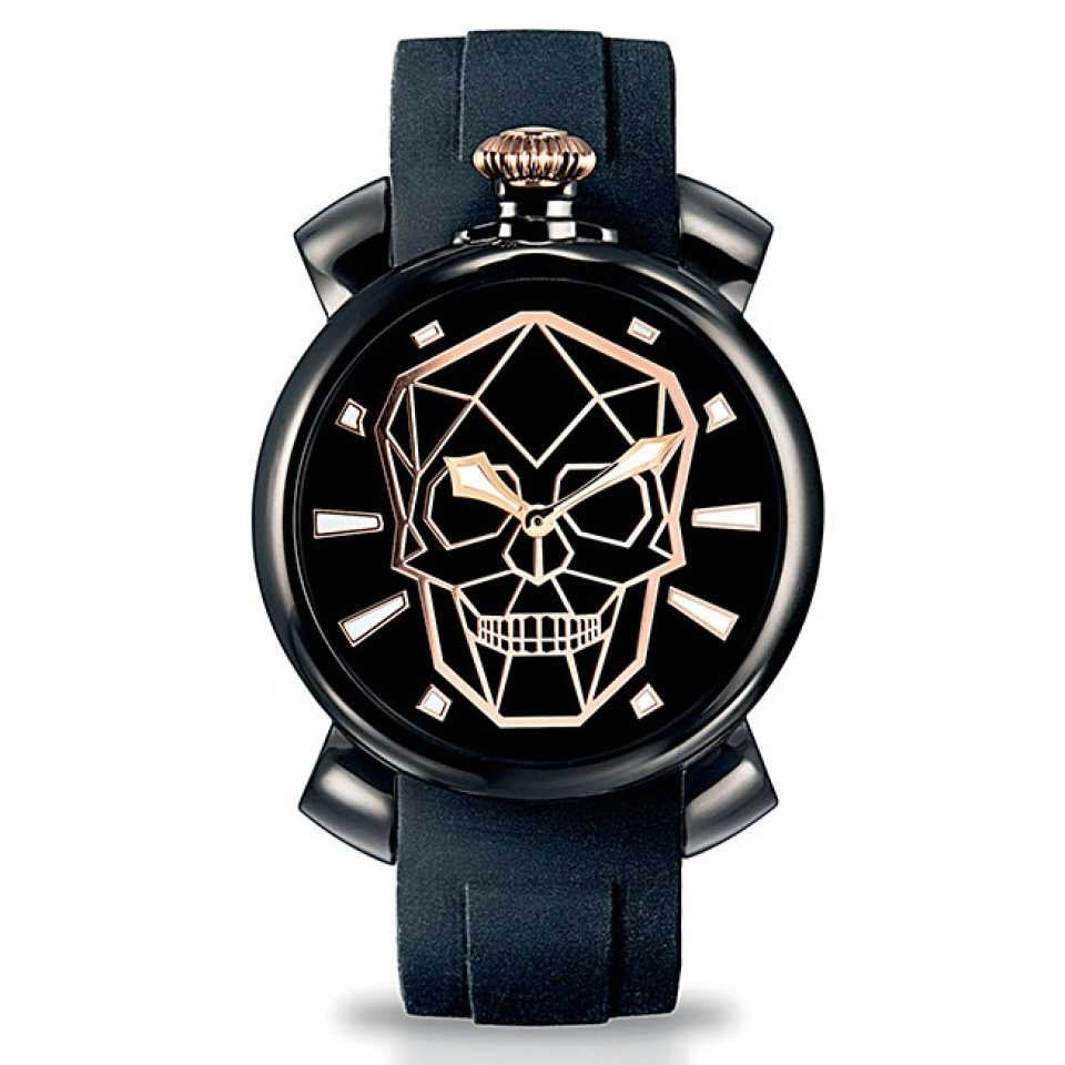Black and rose-gold watch on wrist showing sapphire dial and silicone strap in modern setting
