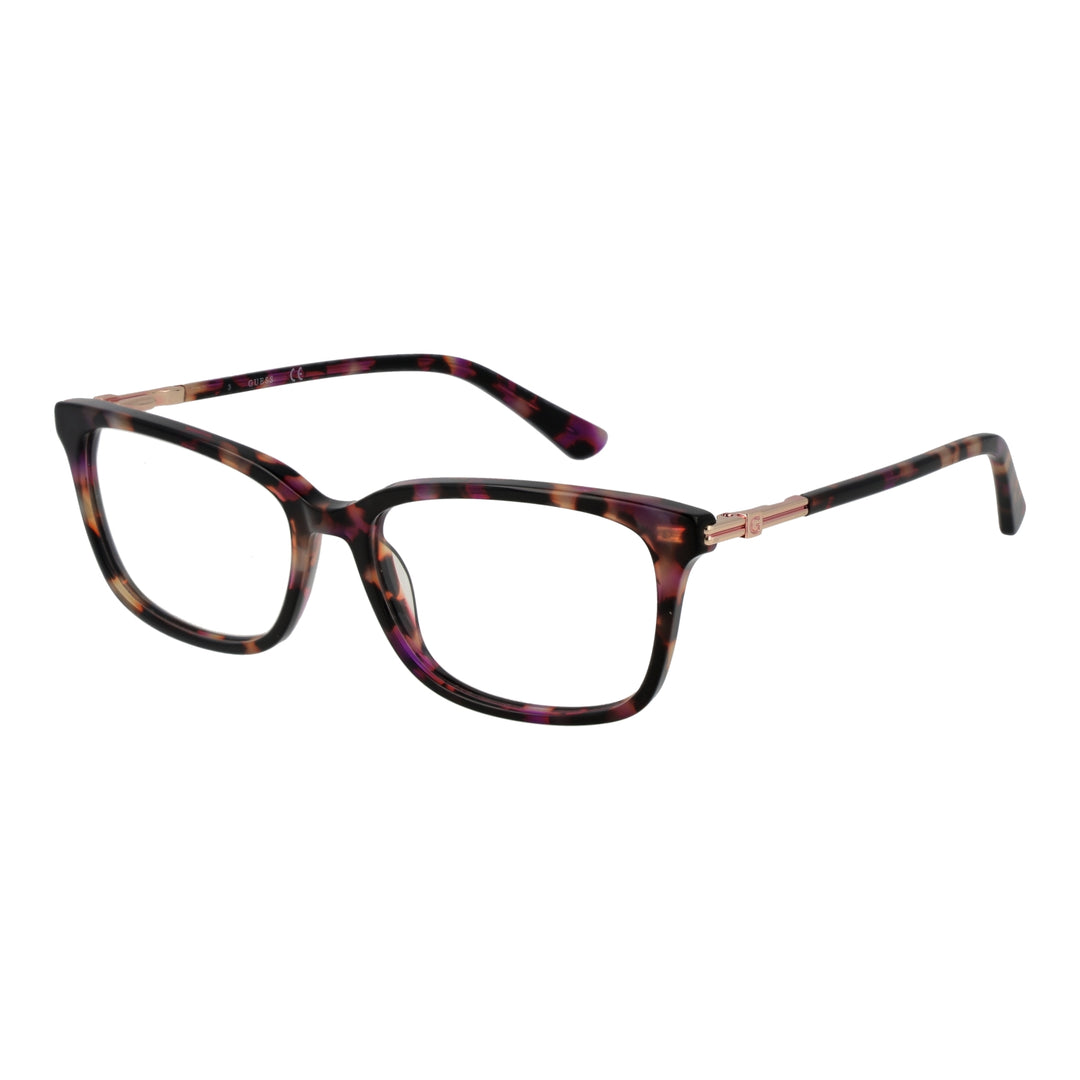 Tortoise shell rectangular eyeglasses for Women, brown black purple pattern, plastic frame, metal G hinge visible