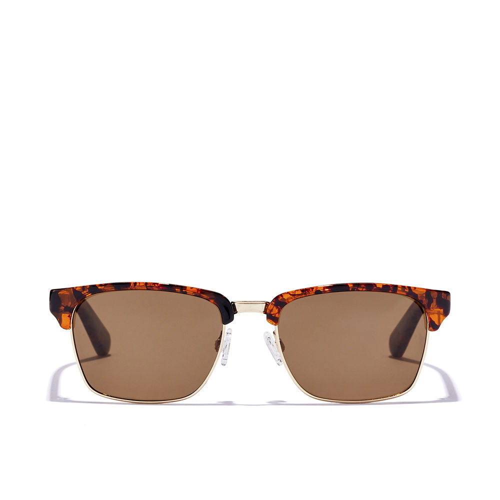 Unisex rectangular Havanna acetate sunglasses with polarised brown lenses